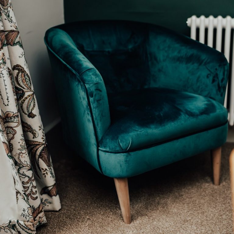 Hotel Room Green plush seat